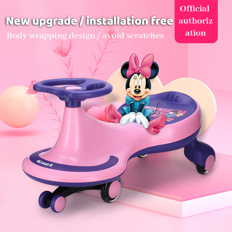 Disney Children Swing Car Anti Rollover 3wheel Widened Music Scooter Mickey Mouse Elsa 1-6 Year Old Kids Adults Shining Tricycle